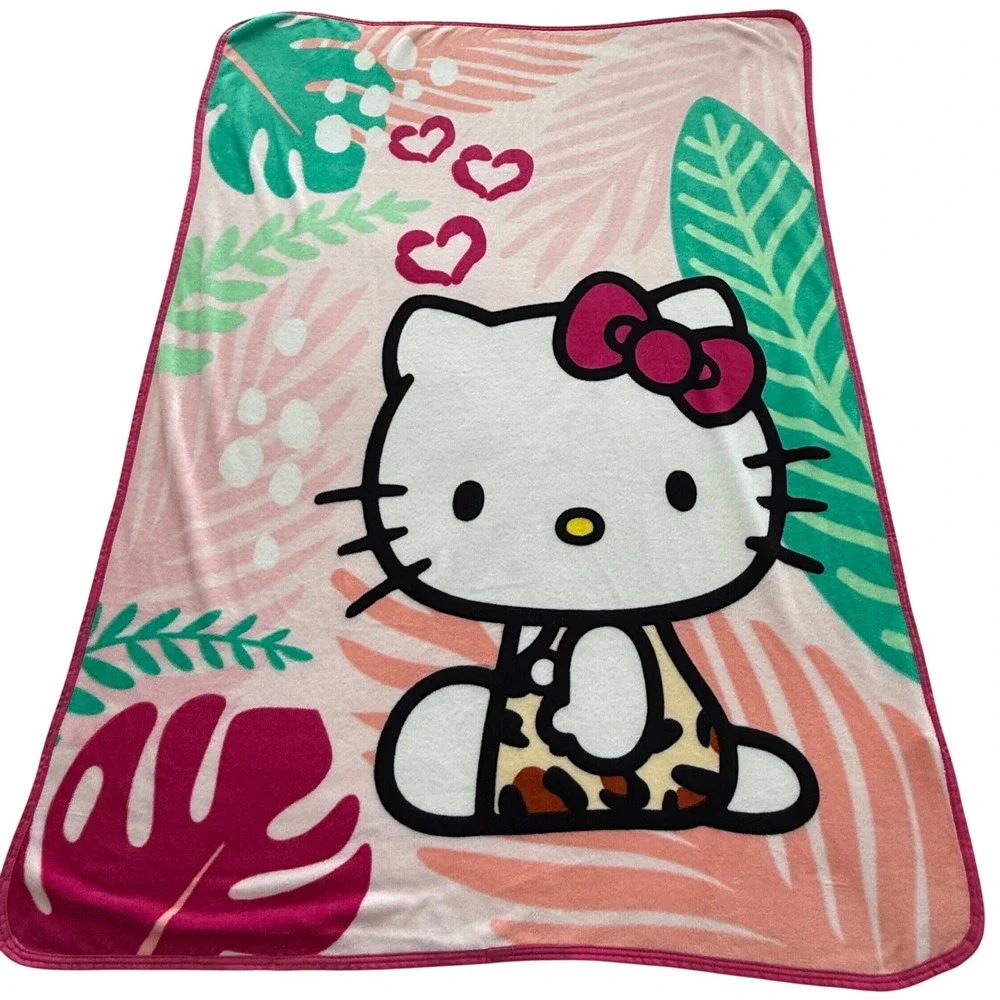 Hello‎ Kitty Sanrio Tropical Leopard Print Plush Throw Blanket Pink 62 x 45